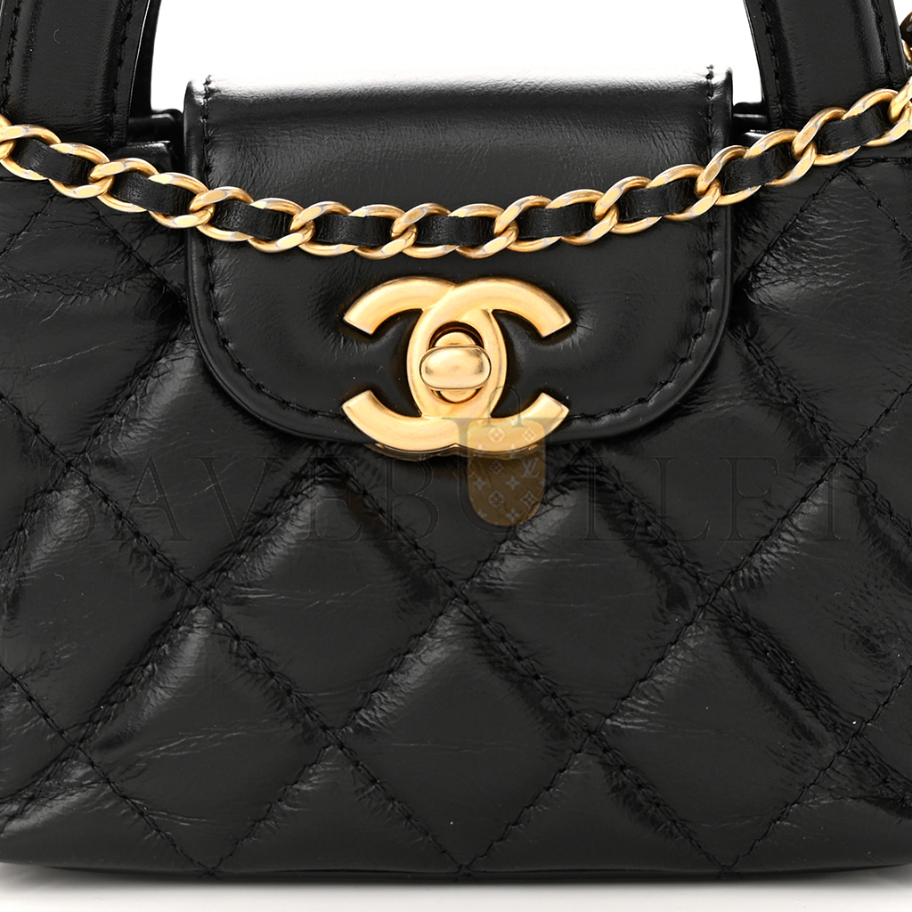 CHANEL MASTER SHINY CALFSKIN QUILTED MINI NANO KELLY SHOPPER BLACK (12.5*8.3*4cm)